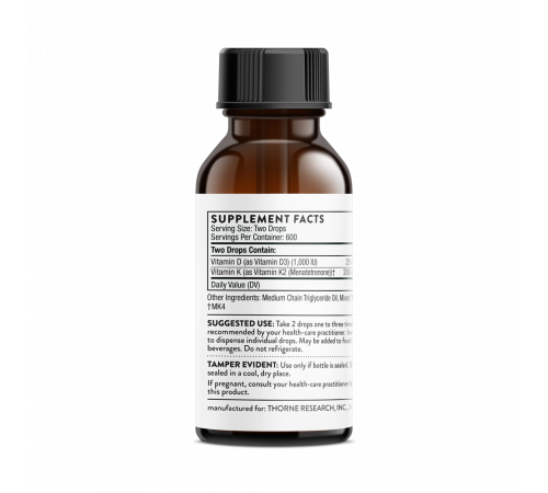 Витамин Д3+К2, Thorne Research, Vitamin D+K2 liquid, 30 мл