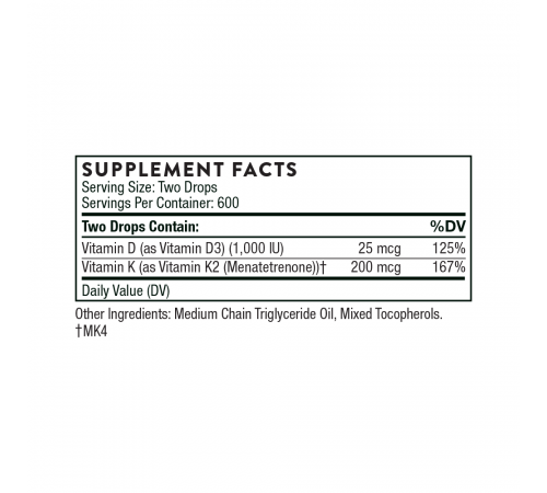 Витамин Д3+К2, Thorne Research, Vitamin D+K2 liquid, 30 мл