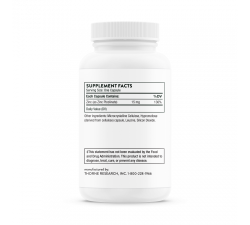 Пиколинат Цинка, Thorne Research, Zinc Picolinate 15 mg, 60 капсул